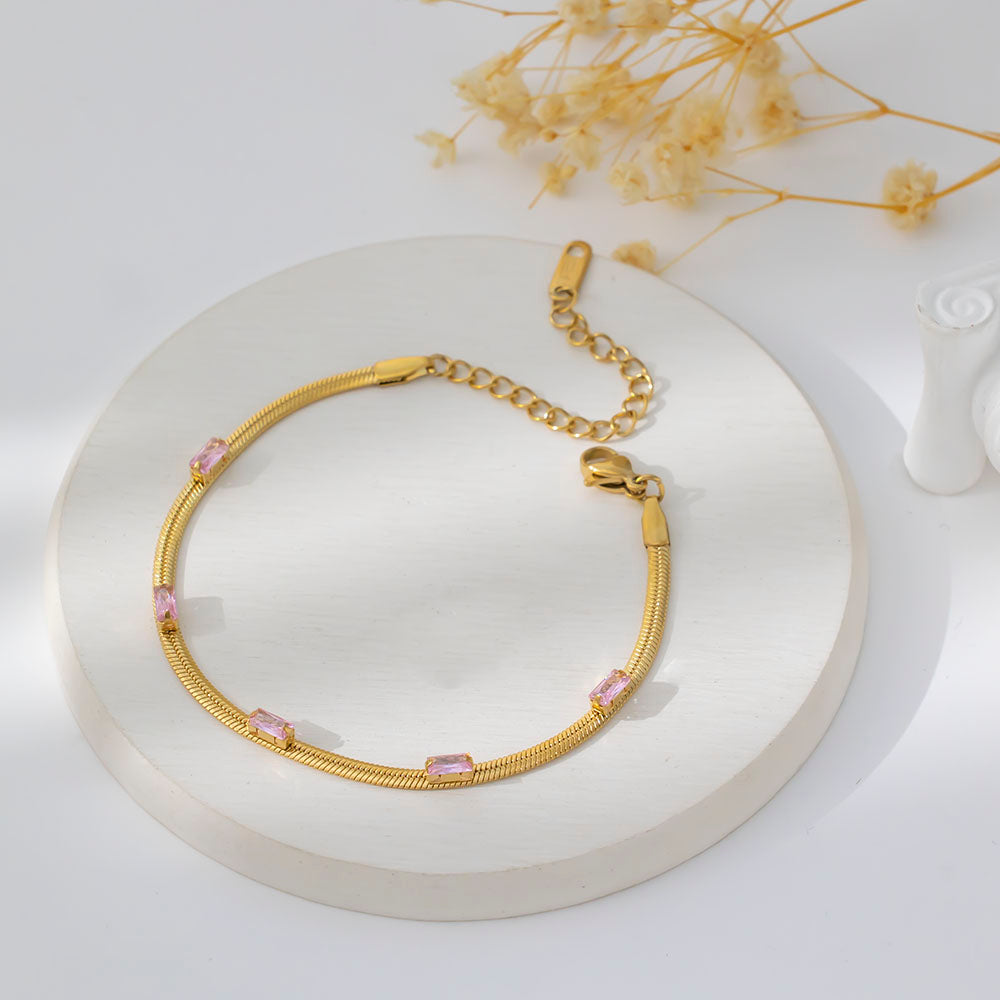 316L Stainless Steel Chain Bracelet with 5 Sparkling Zirconia – Fade Resistant & Hypoallergenic