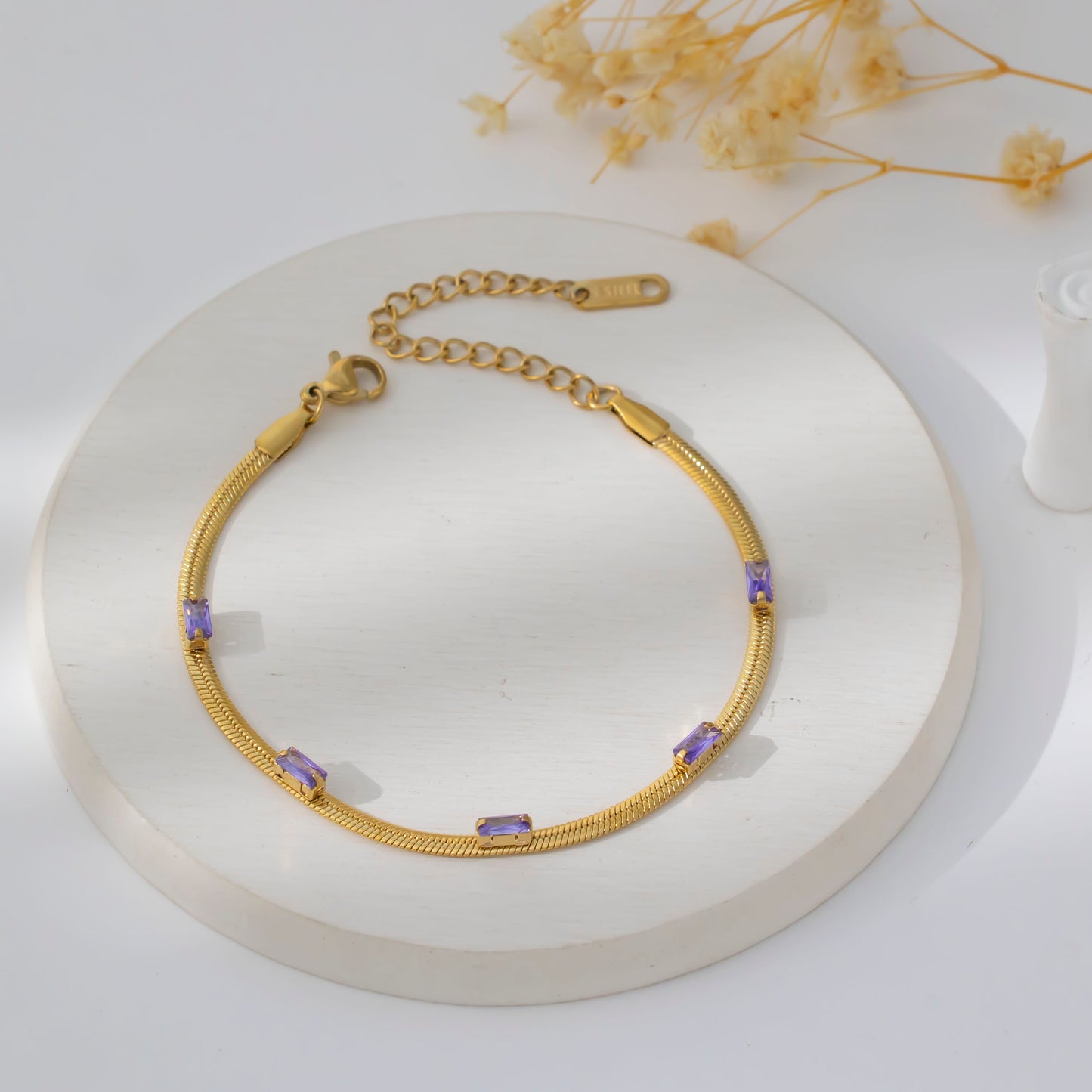 316L Stainless Steel Chain Bracelet with 5 Sparkling Zirconia – Fade Resistant & Hypoallergenic