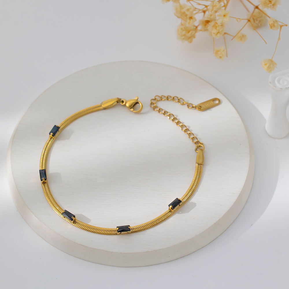 316L Stainless Steel Chain Bracelet with 5 Sparkling Zirconia – Fade Resistant & Hypoallergenic