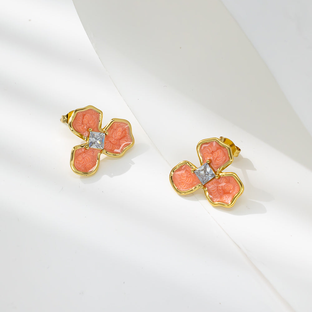 Three-Petal Flower Stud Earrings – 316L Stainless Steel, Hypoallergenic & Colorful Resin Design
