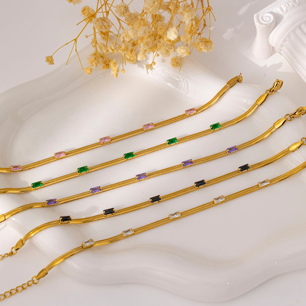 316L Stainless Steel Chain Bracelet with 5 Sparkling Zirconia – Fade Resistant & Hypoallergenic