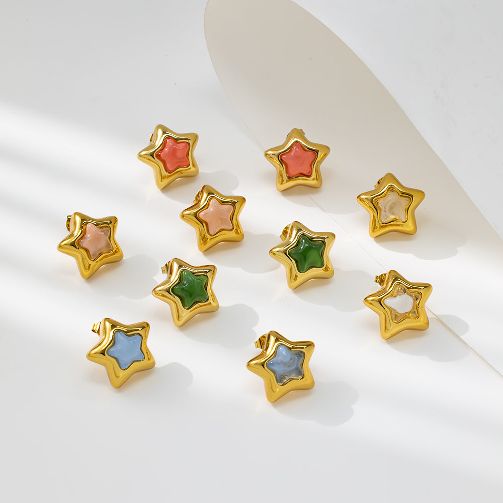 Colorful Star Stud Earrings – 316L Stainless Steel, Hypoallergenic & Playful Resin Design