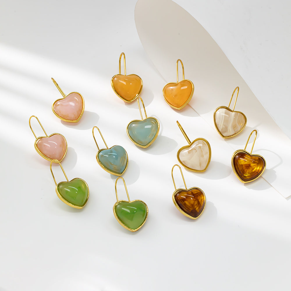 Colorful Heart Stud Earrings – 316L Stainless Steel, Hypoallergenic & Playful Resin Design
