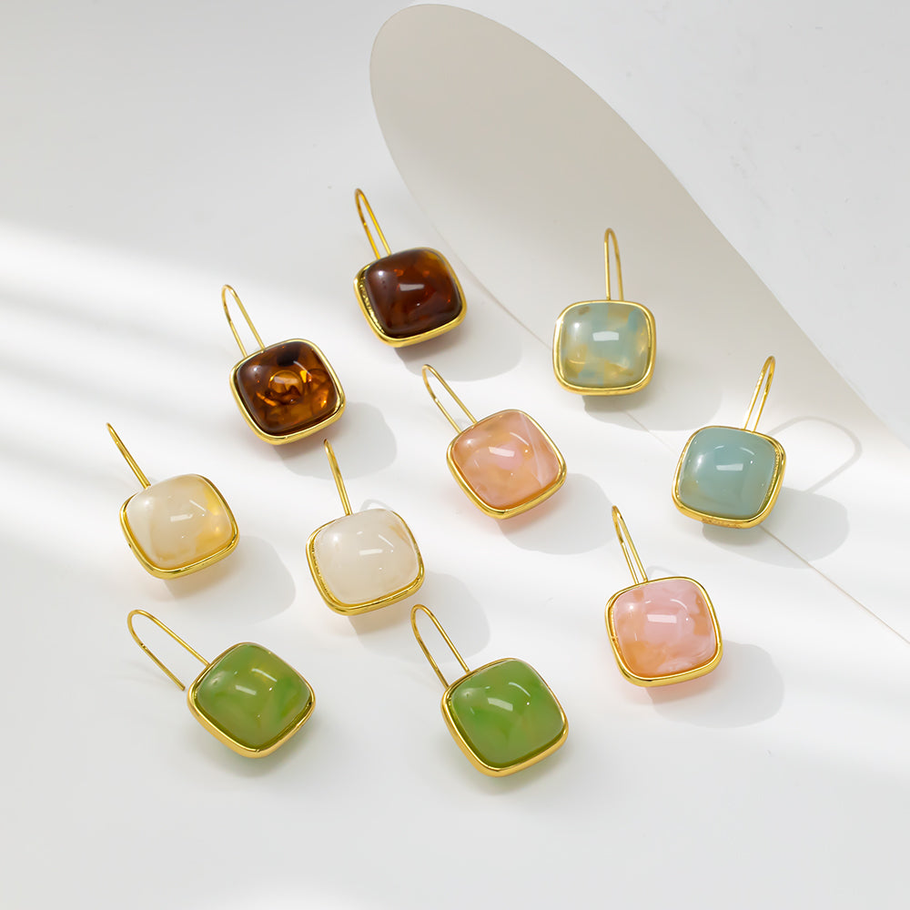 Colorful Square Stud Earrings – 316L Stainless Steel, Hypoallergenic & Playful Resin Design