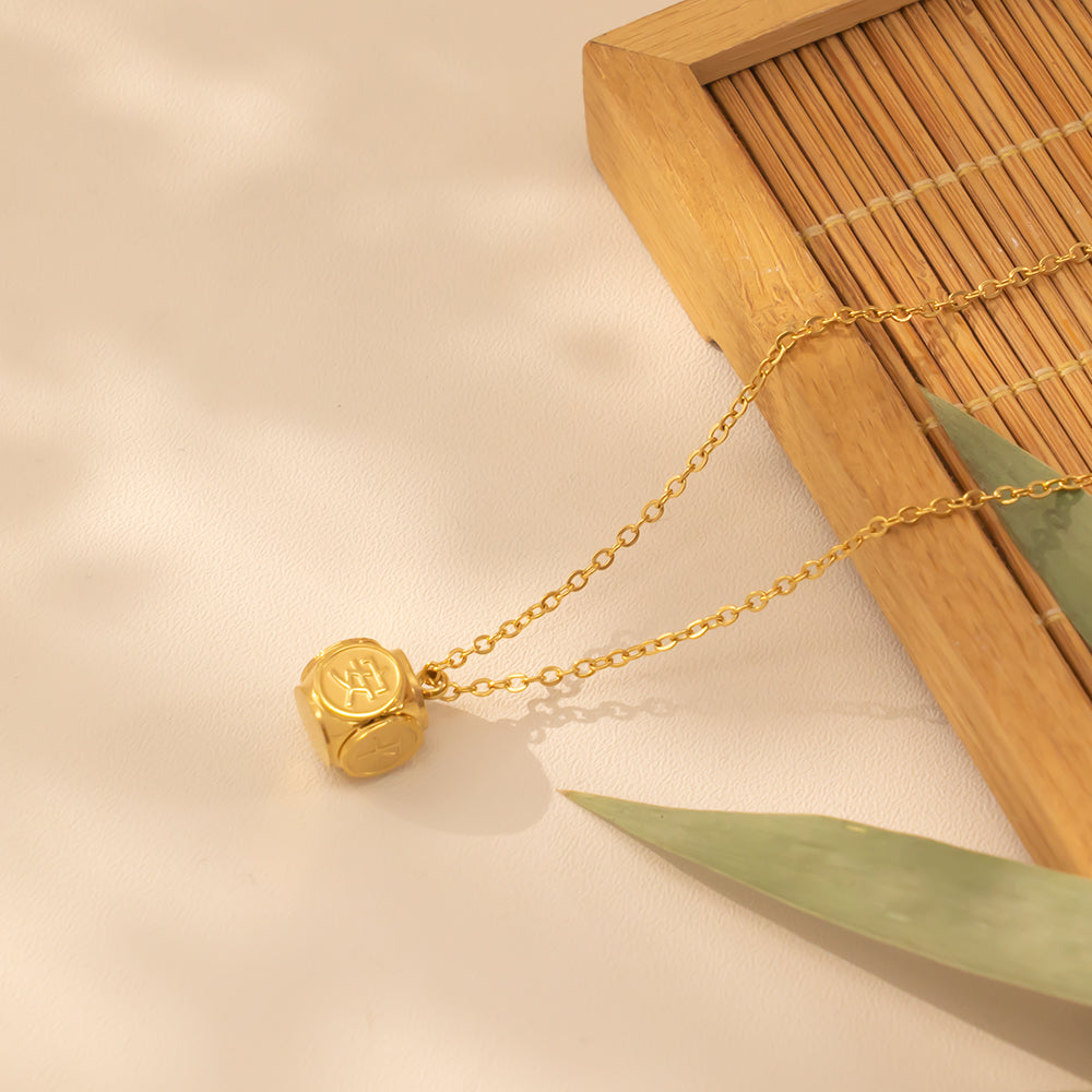 316 Stainless Steel 18K Gold Plated “Xi” Square Necklace | Lucky Gift Pendant for Women