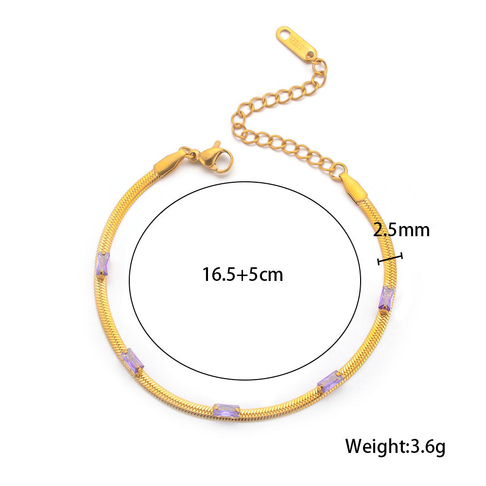 316L Stainless Steel Chain Bracelet with 5 Sparkling Zirconia – Fade Resistant & Hypoallergenic