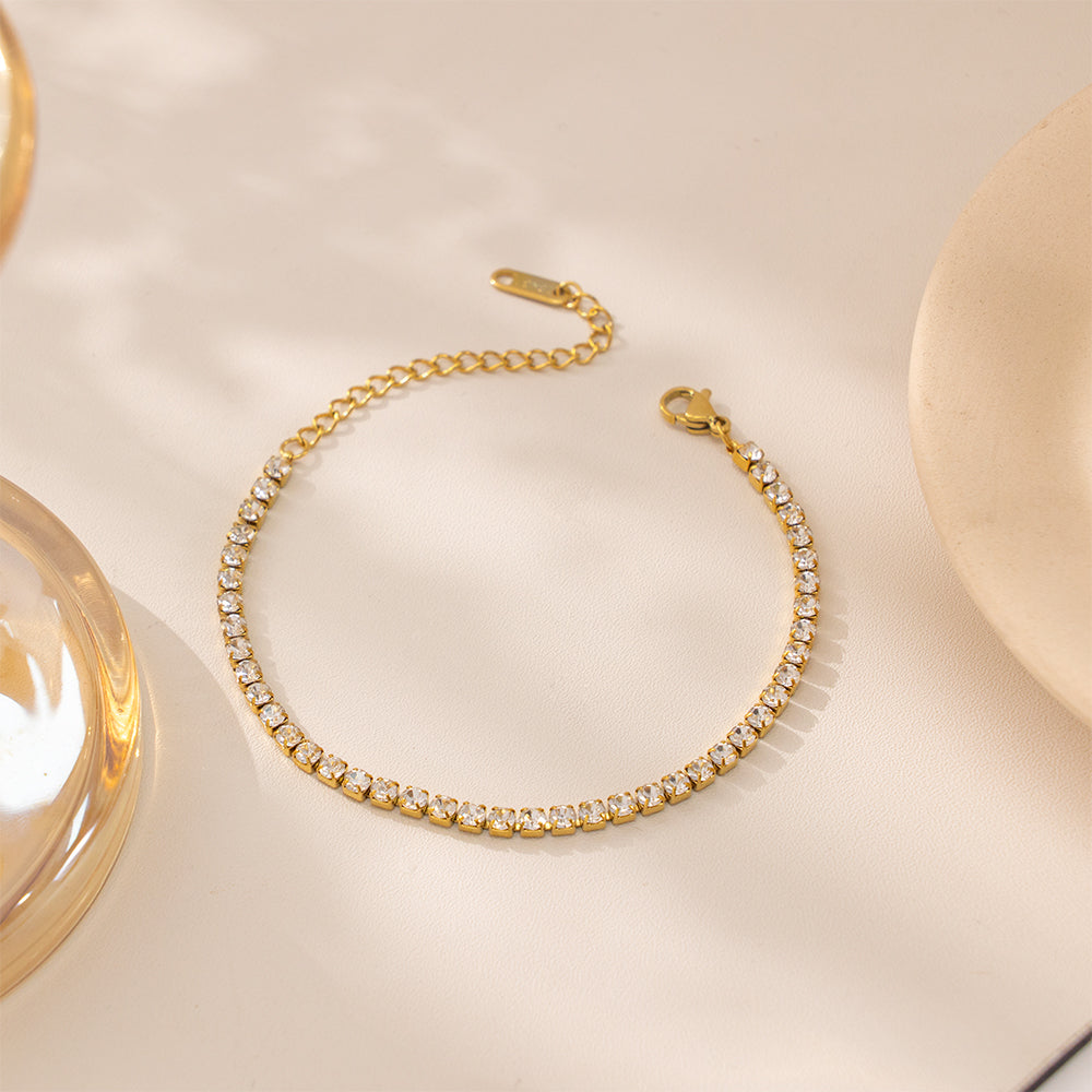 316 Stainless Steel 18K Gold Plated Tennis Bracelet | Full Zircon Sparkling Minimalist Jewelry