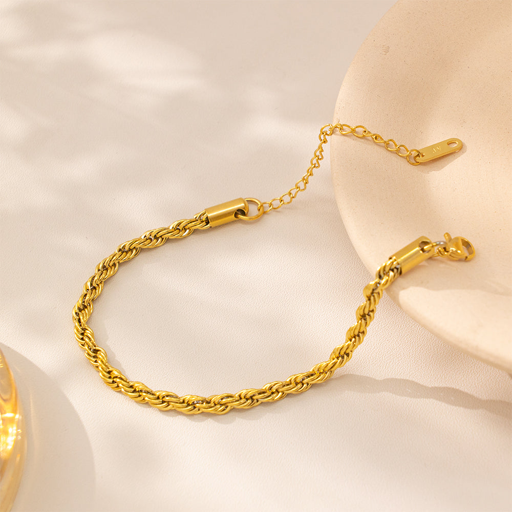 316 Stainless Steel 18K Gold Plated Twist Rope Chain Bracelet | Minimalist Durable Jewelry