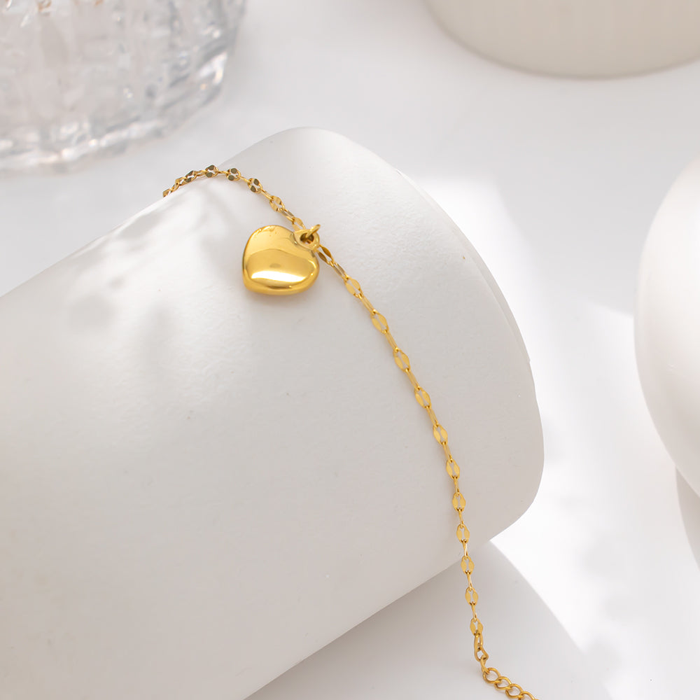316 Stainless Steel 18K Gold Plated Heart Pendant Bracelet | Romantic & Versatile Jewelry for Women