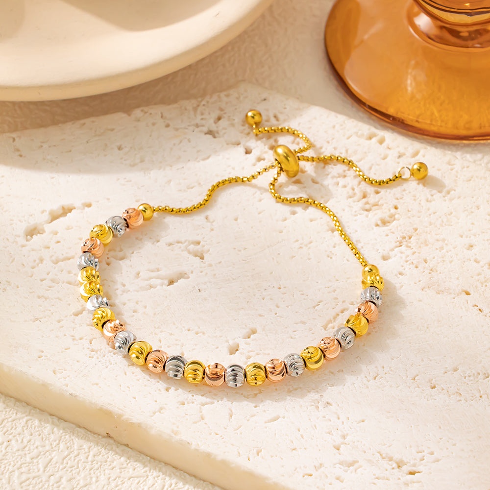 316 Stainless Steel 18K Gold Plated Sparkly Beaded Bracelet | Bling Crystal Jewelry for Women
