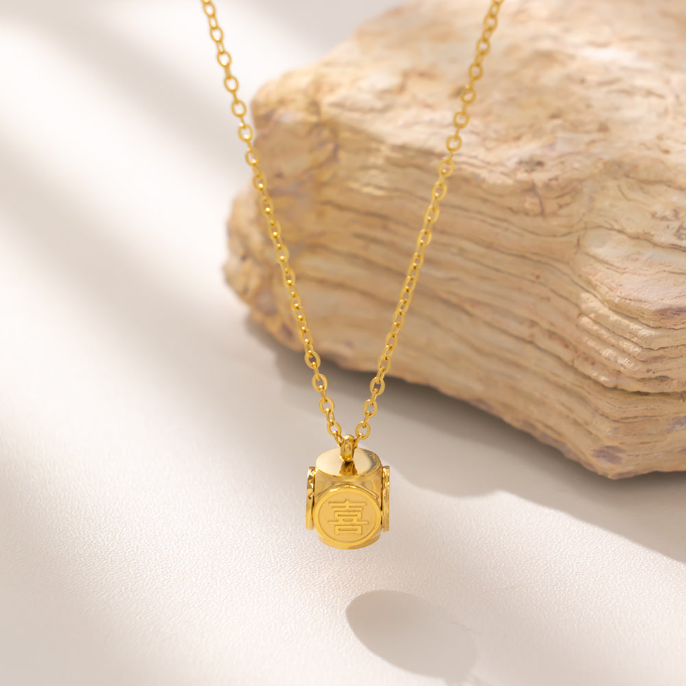 316 Stainless Steel 18K Gold Plated “Xi” Square Necklace | Lucky Gift Pendant for Women