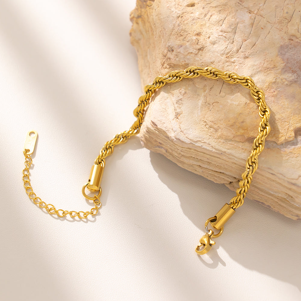 316 Stainless Steel 18K Gold Plated Twist Rope Chain Bracelet | Minimalist Durable Jewelry