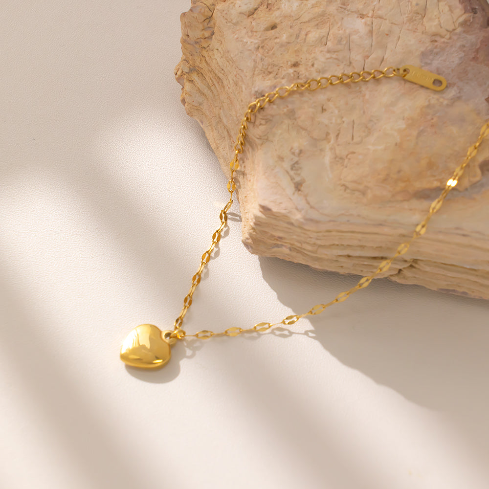 316 Stainless Steel 18K Gold Plated Heart Pendant Bracelet | Romantic & Versatile Jewelry for Women
