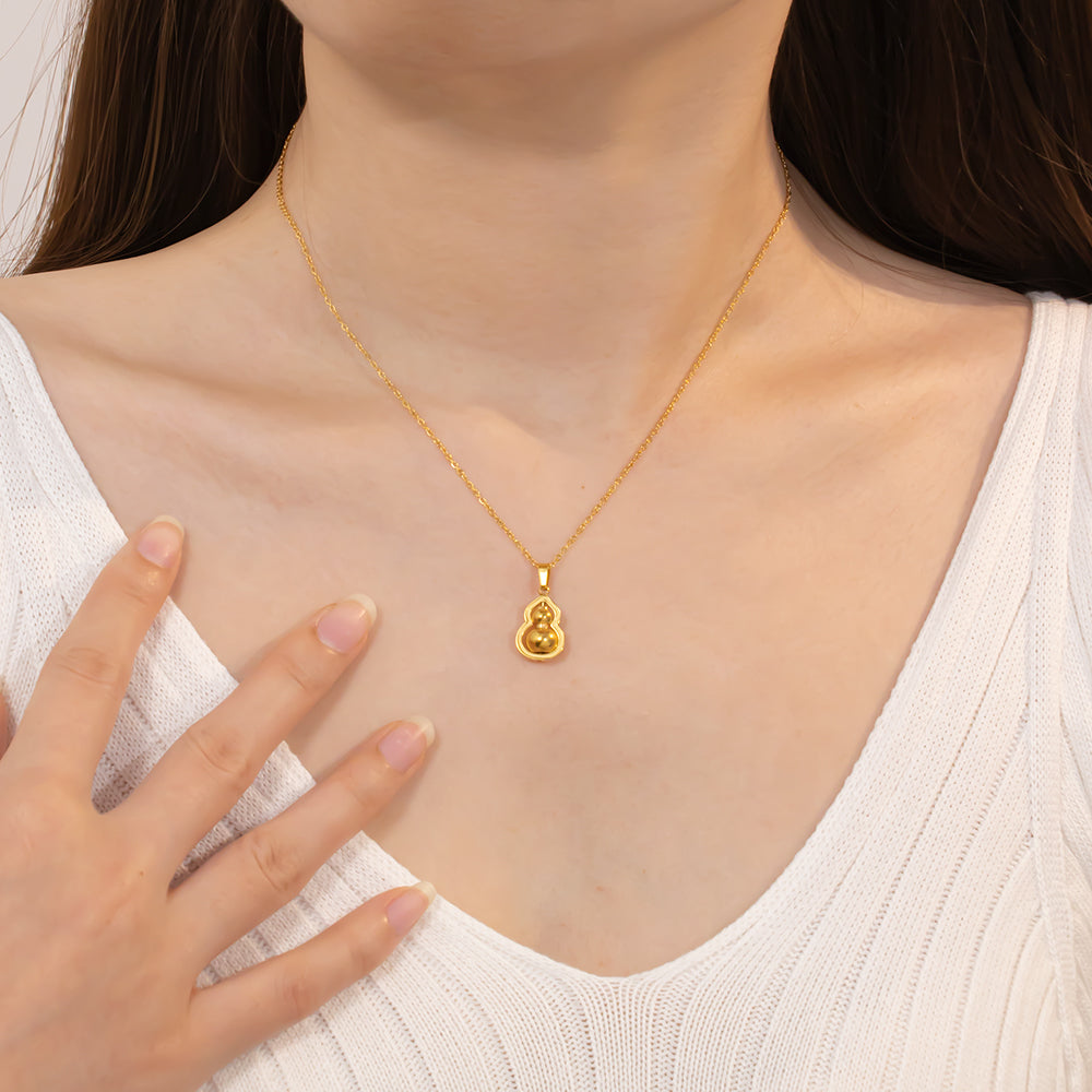 316 Stainless Steel 18K Gold Plated Gourd Necklace | Lucky Pendant Gift for Women