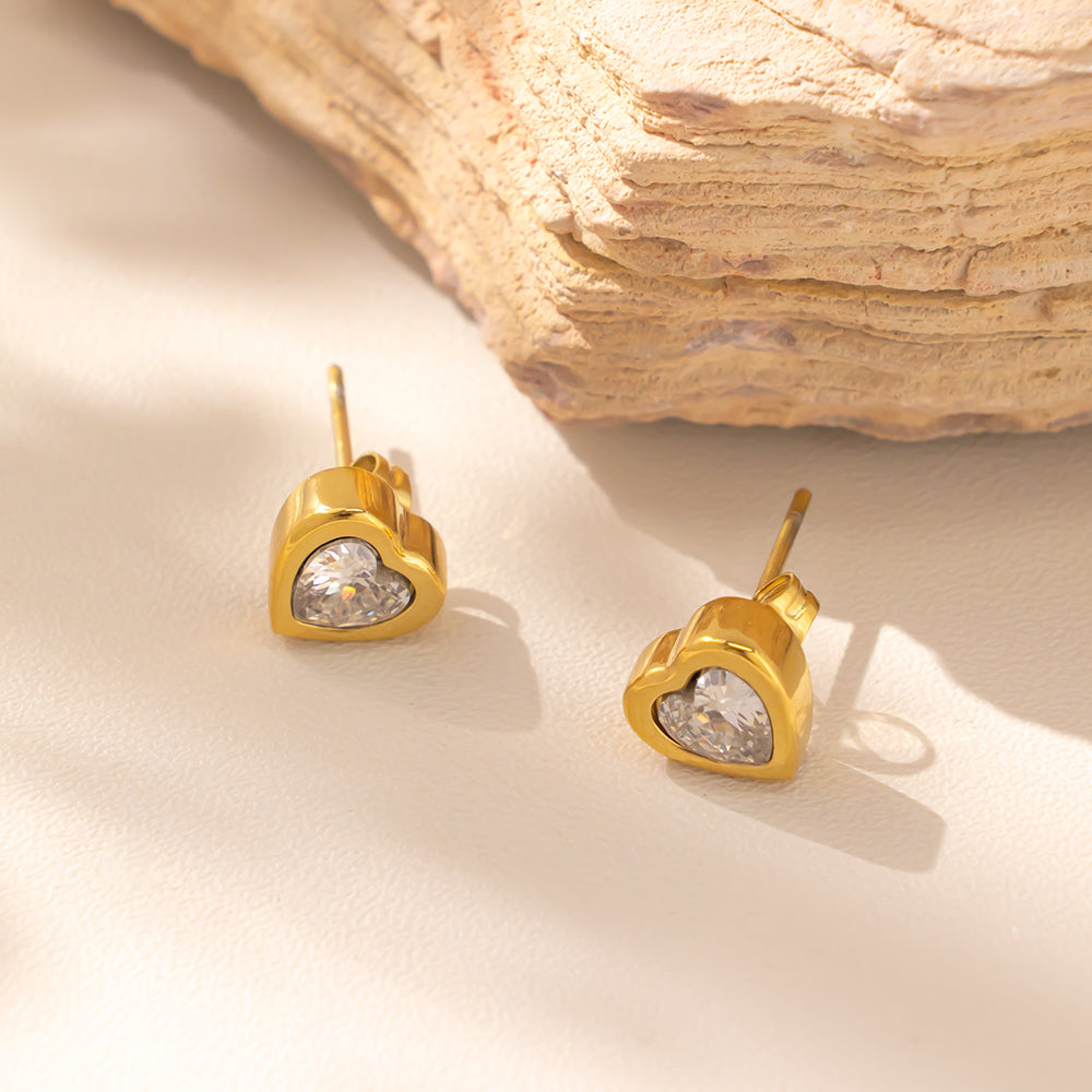 316 Stainless Steel 18K Gold Plated Heart Zircon Earrings | Sparkling & Romantic Jewelry