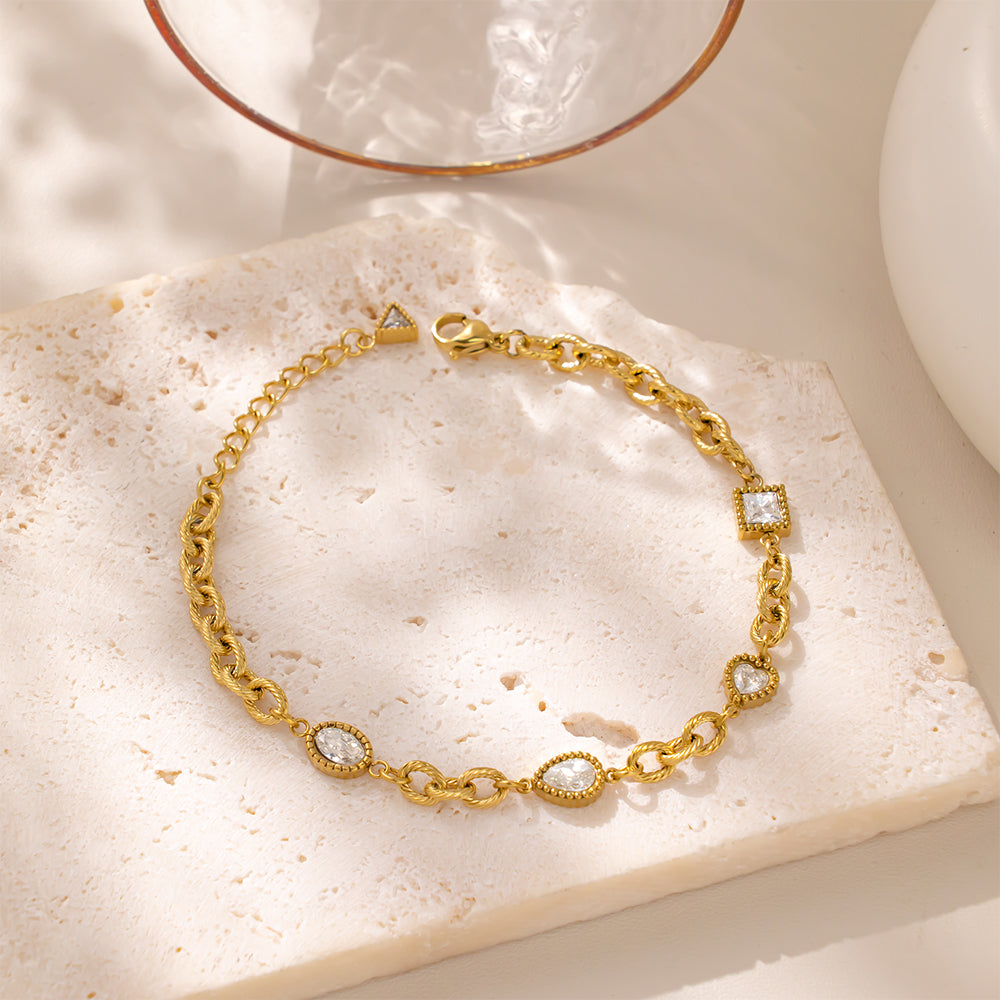 18K Gold Plated 316 Stainless Steel Bracelet with White Cubic Zirconia – Elegant & Hypoallergenic