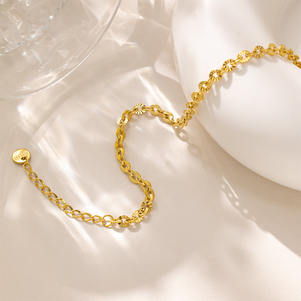 Dazzling Laser-Cut 18K Gold Plated Stainless Steel Bracelet – Lightweight & Hypoallergenic