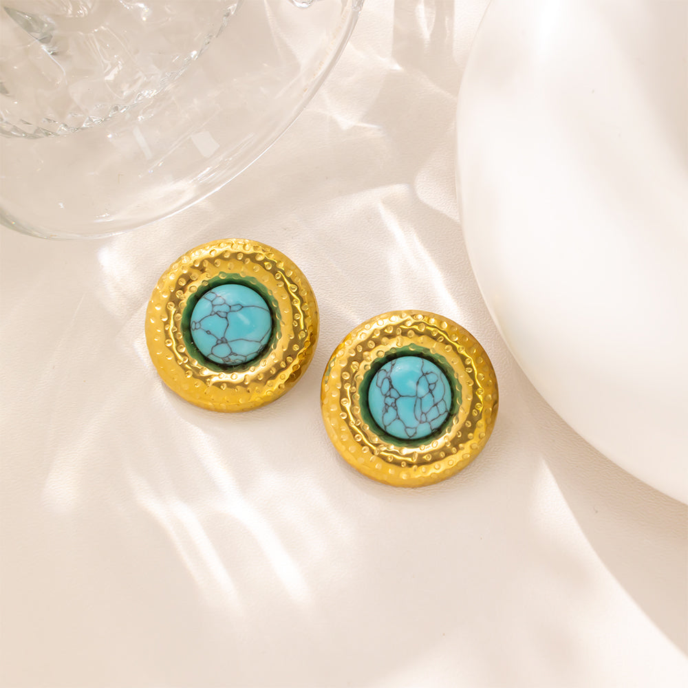 316 Stainless Steel 18K Gold Plated Malachite Style Round Earrings | Elegant & Chic Jewelry