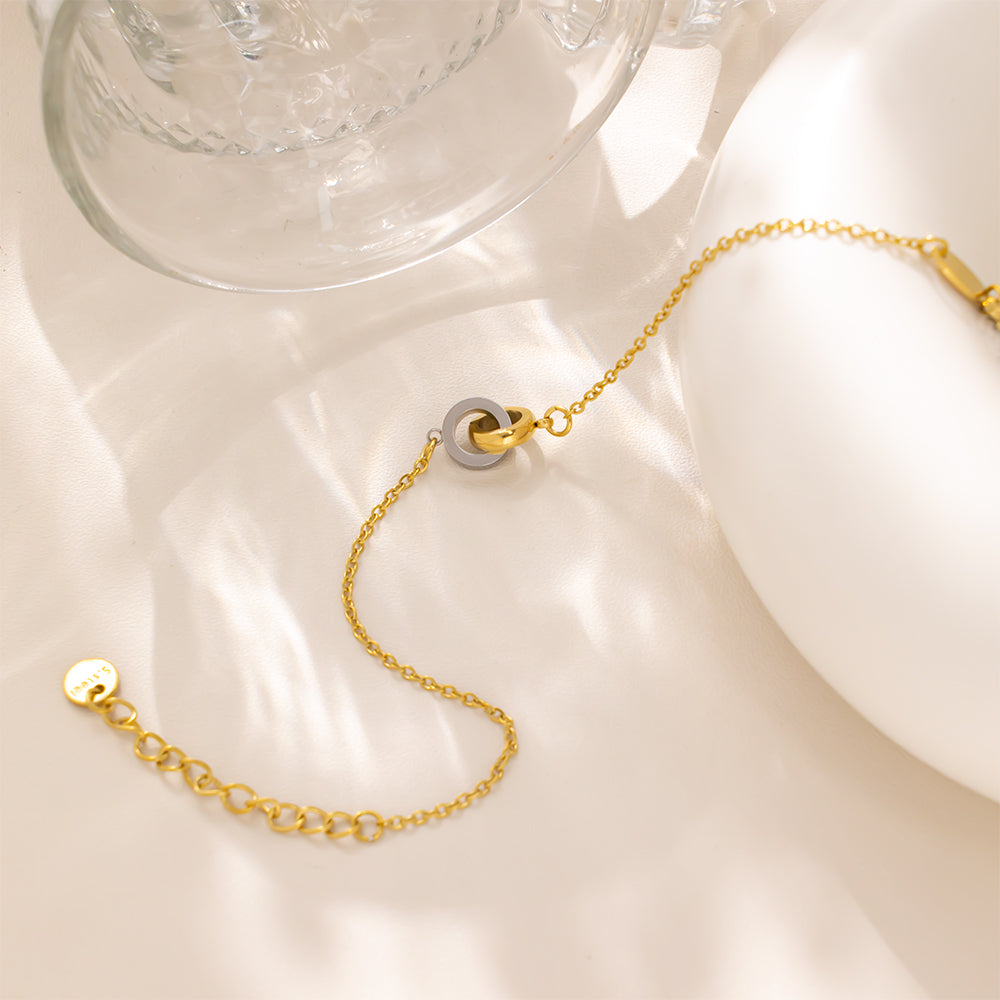 Silver and Gold Double Circle Bracelet – 316 Stainless Steel, Hypoallergenic & Durable