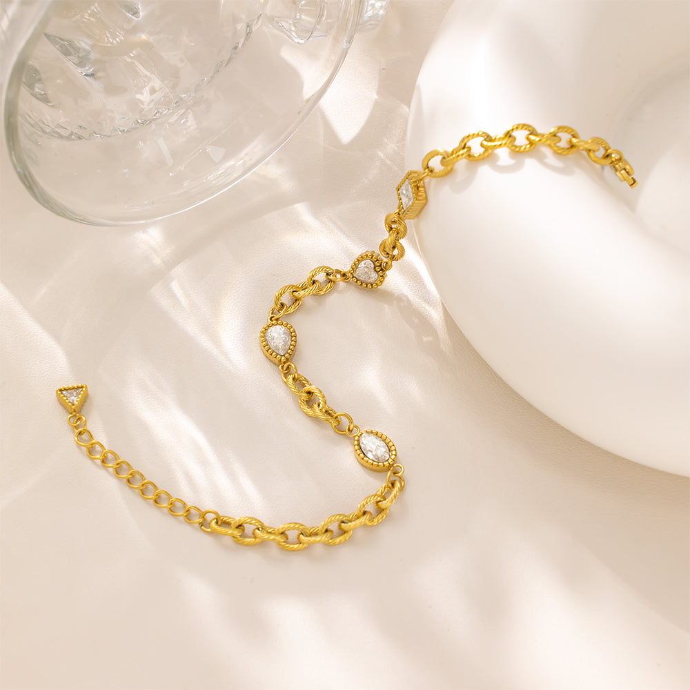 18K Gold Plated 316 Stainless Steel Bracelet with White Cubic Zirconia – Elegant & Hypoallergenic