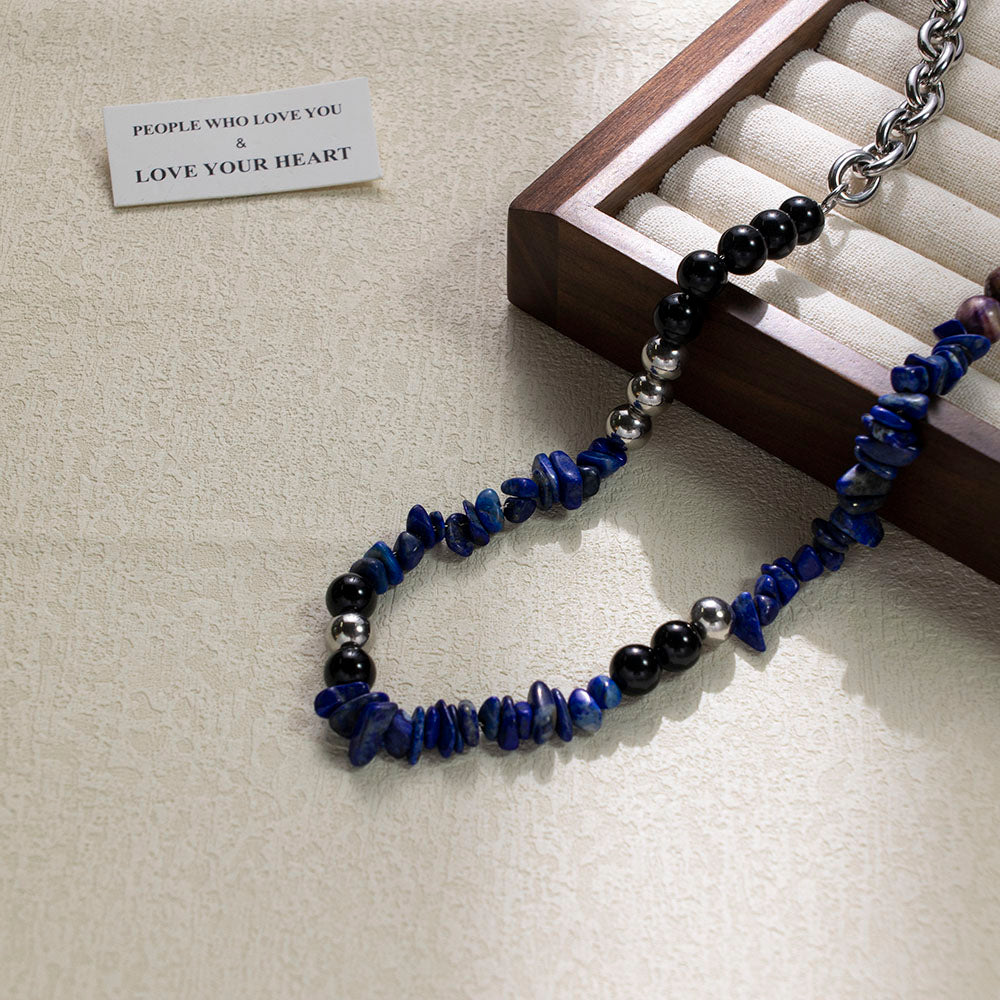 Blue Natural Irregular Stone Necklace with 316 Stainless Steel Chain – Unique Handmade Jewelry for Women