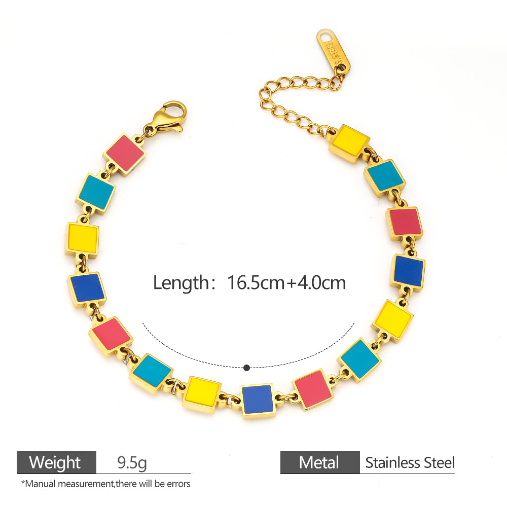 316L Stainless Steel Enamel Bracelet – Colorful Geometric Design, Hypoallergenic & Fade Resistant