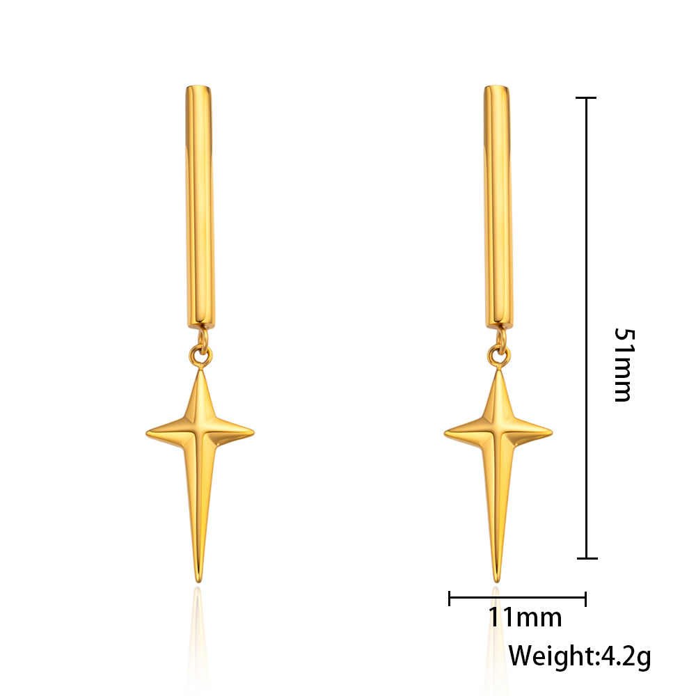 18K Gold-Plated Stainless Steel Star Bar Earrings – Cute & Stylish Studs