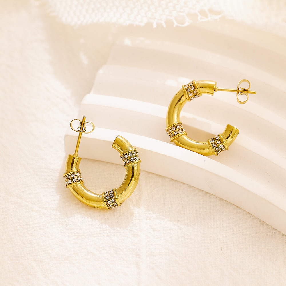 Stainless steel plated 18-karat gold with drill hoop earrings