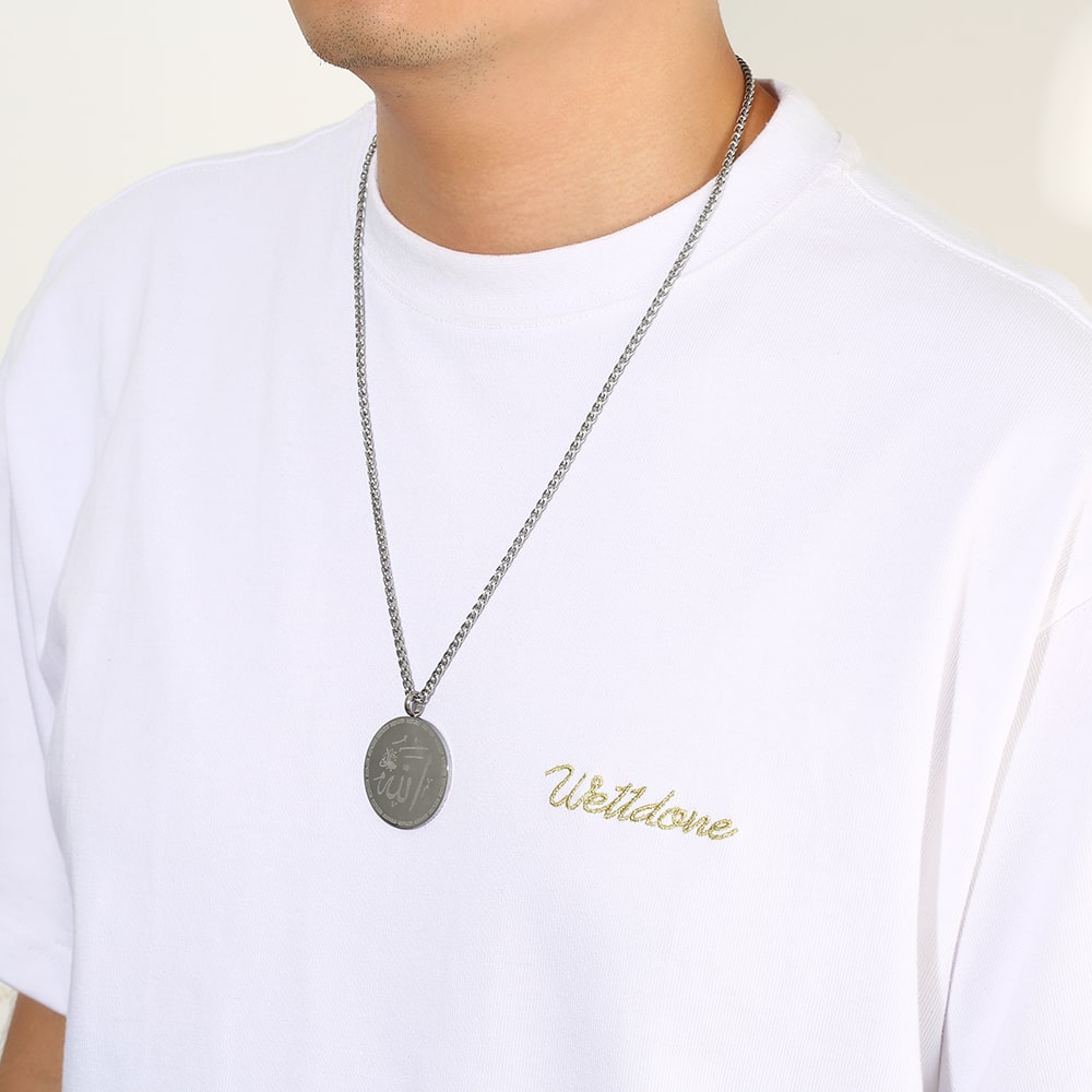 Collier pendentif art lettrage en acier inoxydable plaqué or 18 carats