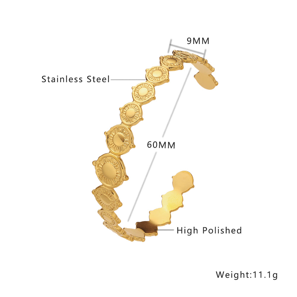 Bracelet ouvert en acier inoxydable plaqué or 18 carats