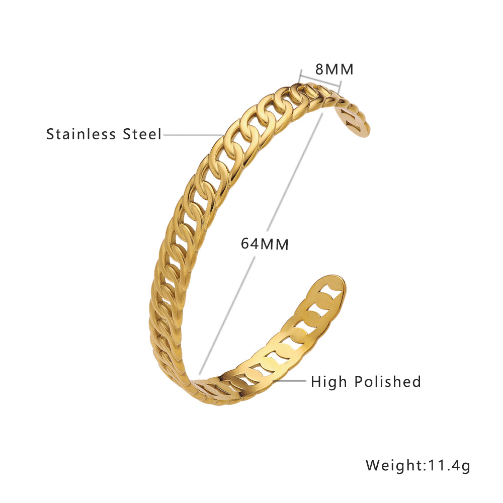 Bracelet en acier inoxydable plaqué or 18 carats semi-fermé petite chaîne en or