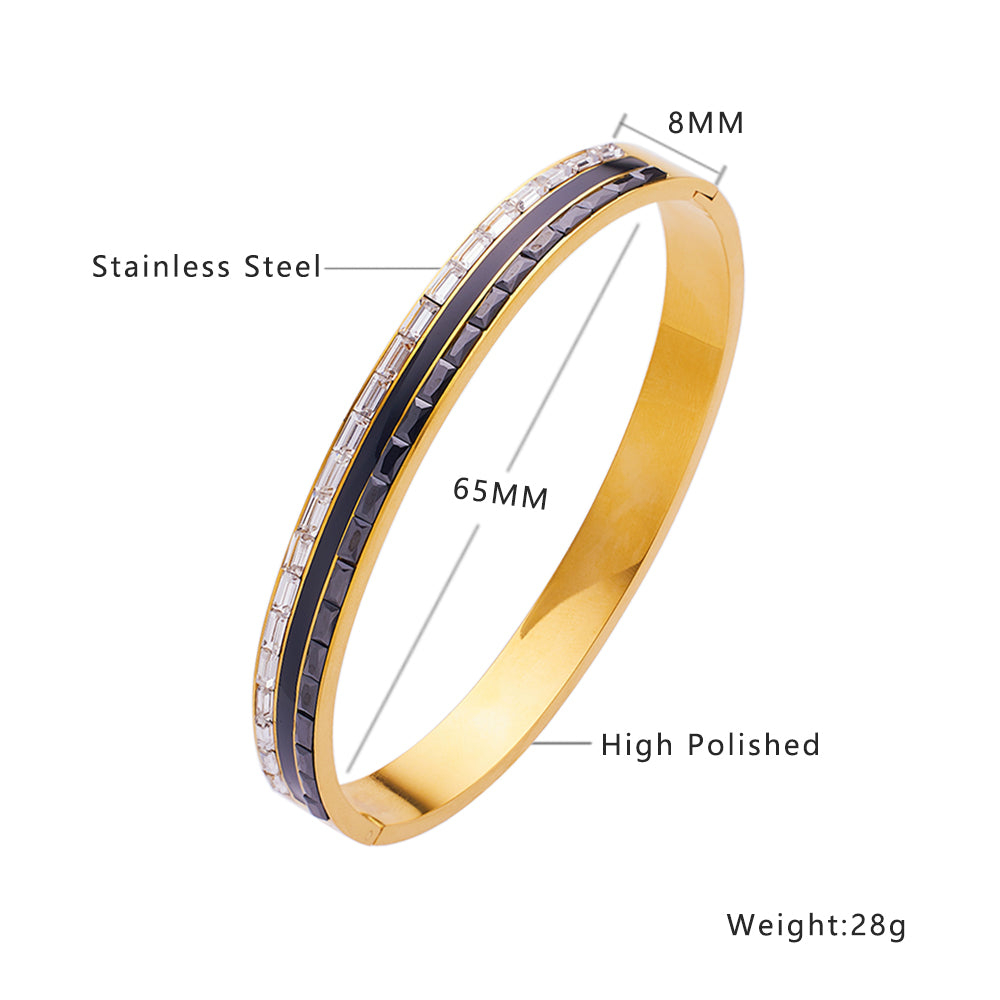 Rechteckiges Armband aus Edelstahl mit 18 Karat Goldbeschichtung und Diamanten