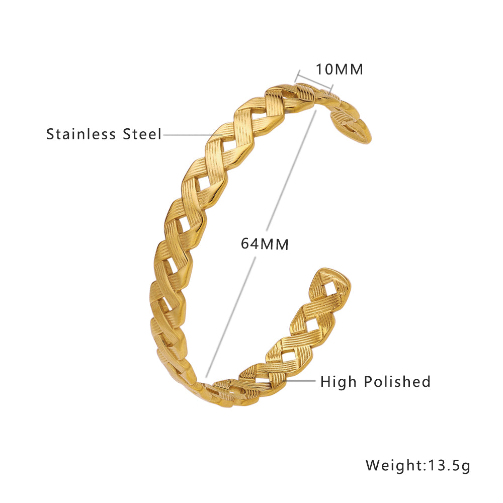 Bracelet en or semi-fermé entrelacé en acier inoxydable plaqué or 18 carats