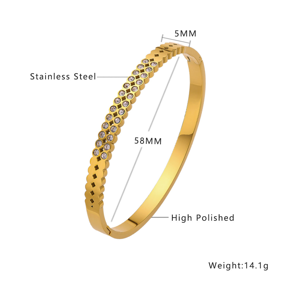 Bracelet en acier inoxydable plaqué or 18 carats avec diamants semi-tranchants de haute qualité