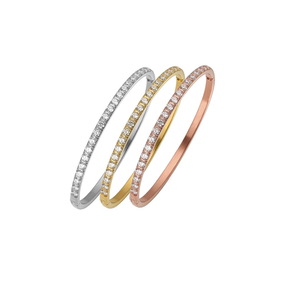 Edelstahl-Armreif mit 18 Karat Goldplattierung und Zirkonia