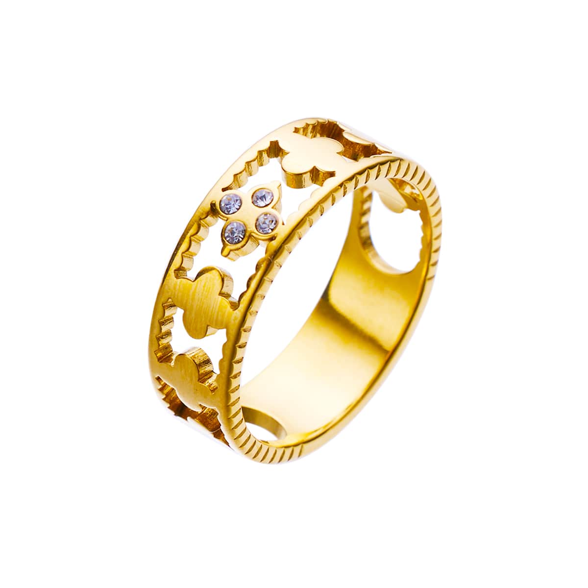 Luxuriöser Edelstahlring mit vierblättrigem Kleeblatt-Design