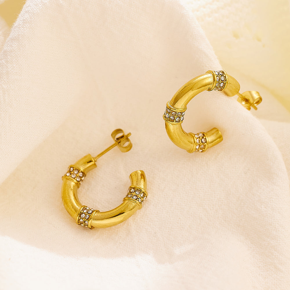 Stainless steel plated 18-karat gold with drill hoop earrings