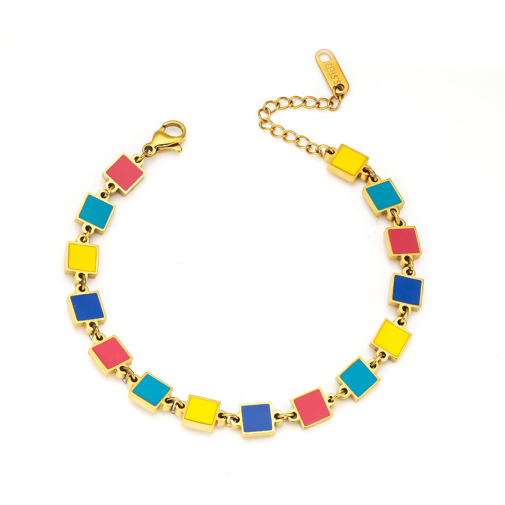 316L Stainless Steel Enamel Bracelet – Colorful Geometric Design, Hypoallergenic & Fade Resistant