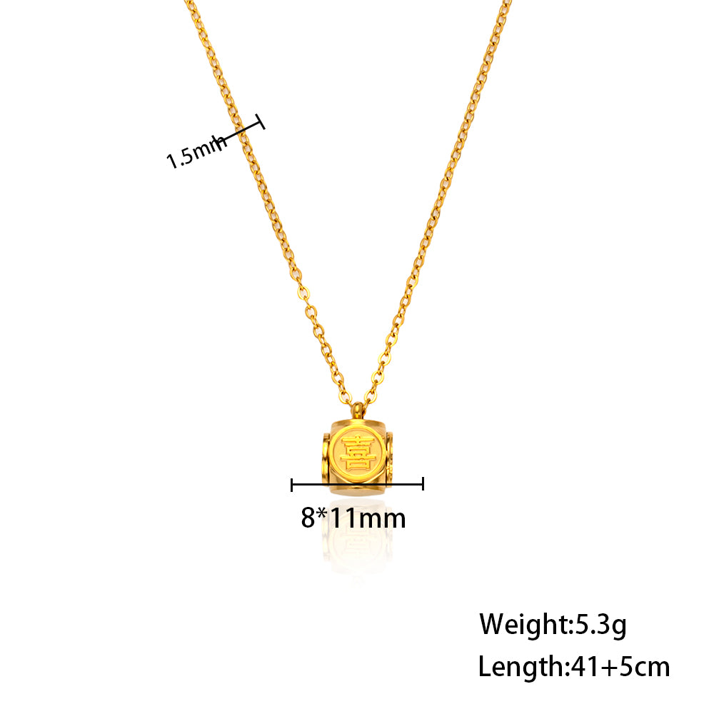 316 Stainless Steel 18K Gold Plated “Xi” Square Necklace | Lucky Gift Pendant for Women