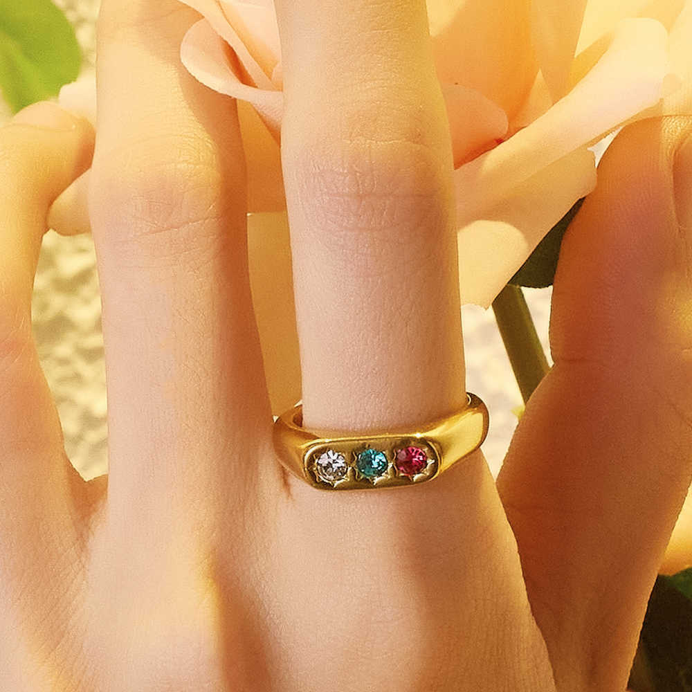 Dreifarbiger Zirkoniaring aus Edelstahl mit 18 Karat Goldplattierung