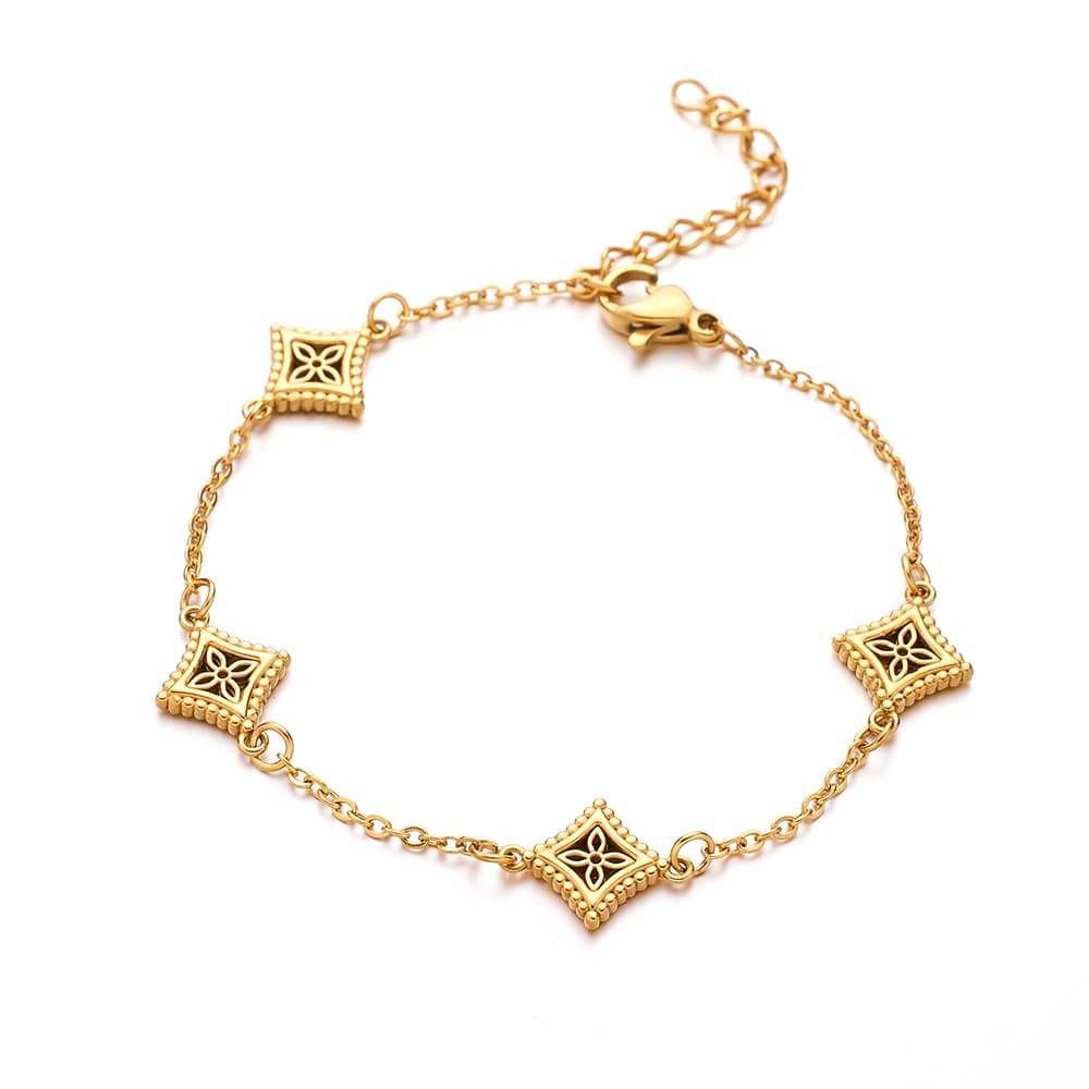 Vintage Style 18k Gold Plated Leaf Clover Chain Bracelet