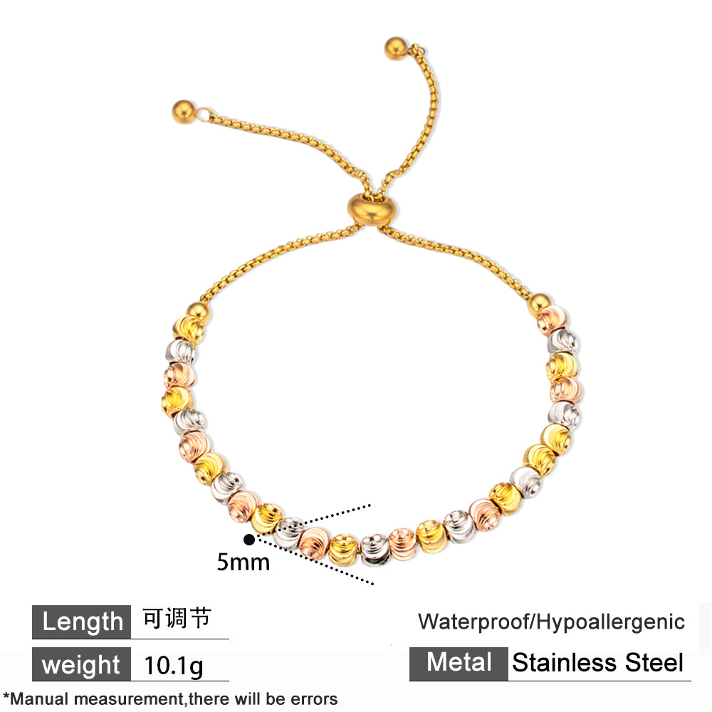 316 Stainless Steel 18K Gold Plated Sparkly Beaded Bracelet | Bling Crystal Jewelry for Women