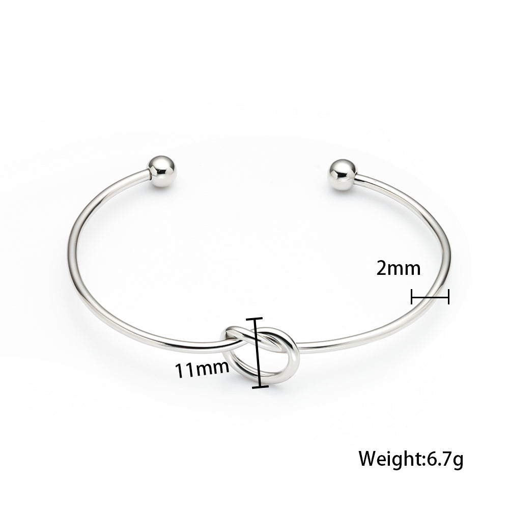 316 Stainless Steel Silver C-Shaped Bracelet | Knot Detail Centerpiece