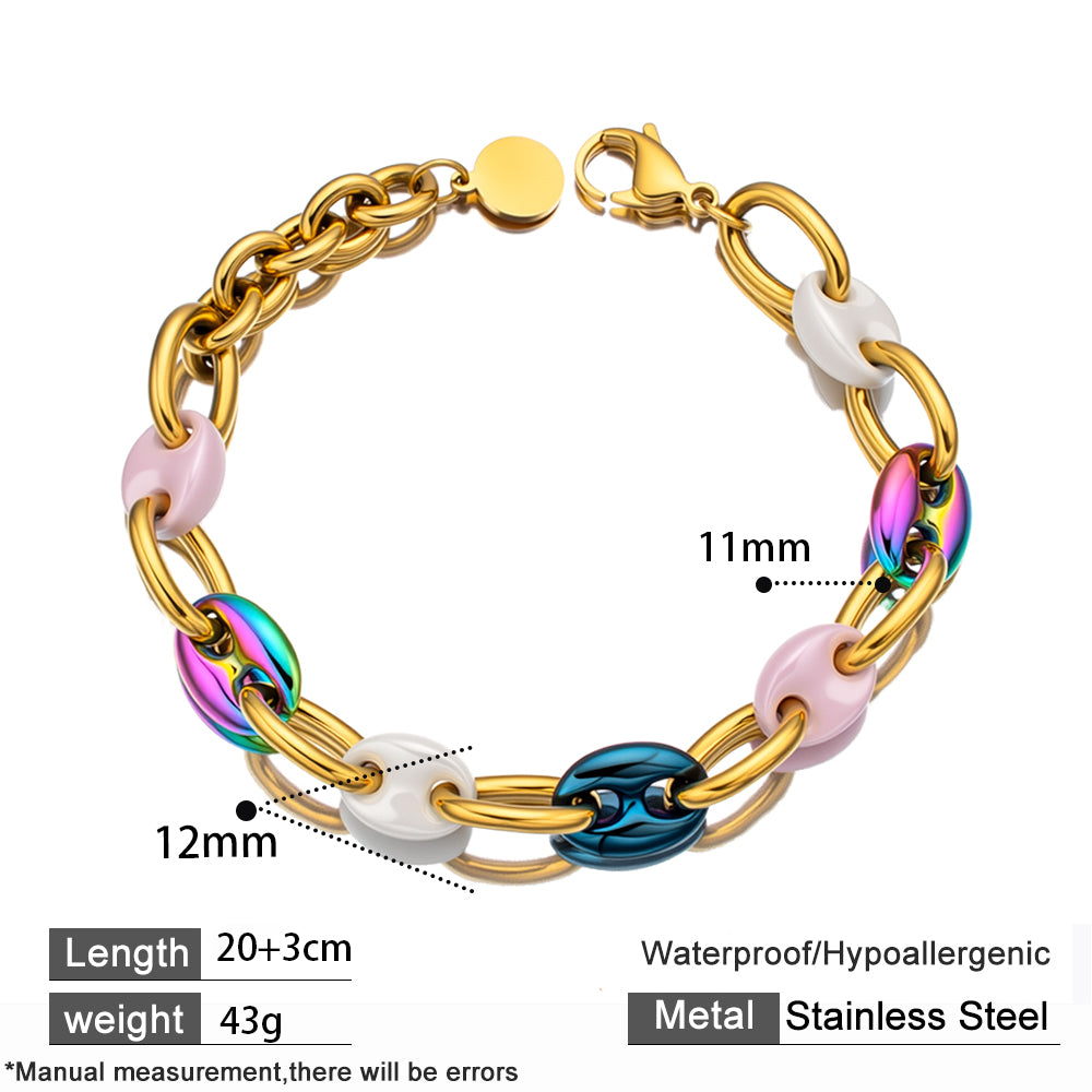 Aurora Ceramic & Gold Chain Bracelet – Color Vacuum-Plated & 18K Gold-Plated 316 Stainless Steel, Chunky