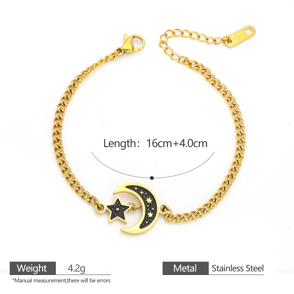 316L Stainless Steel Moon & Star Pendant Bracelet – Minimalist Celestial Design, Hypoallergenic & Fade Resistant