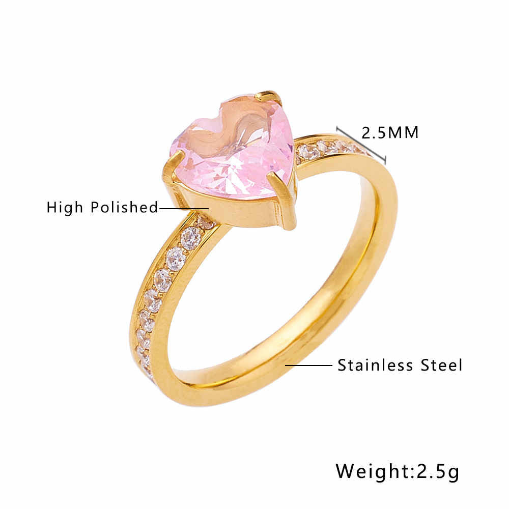 Bague en agate de pierre précieuse d'amour plaquée or 18 carats en acier inoxydable