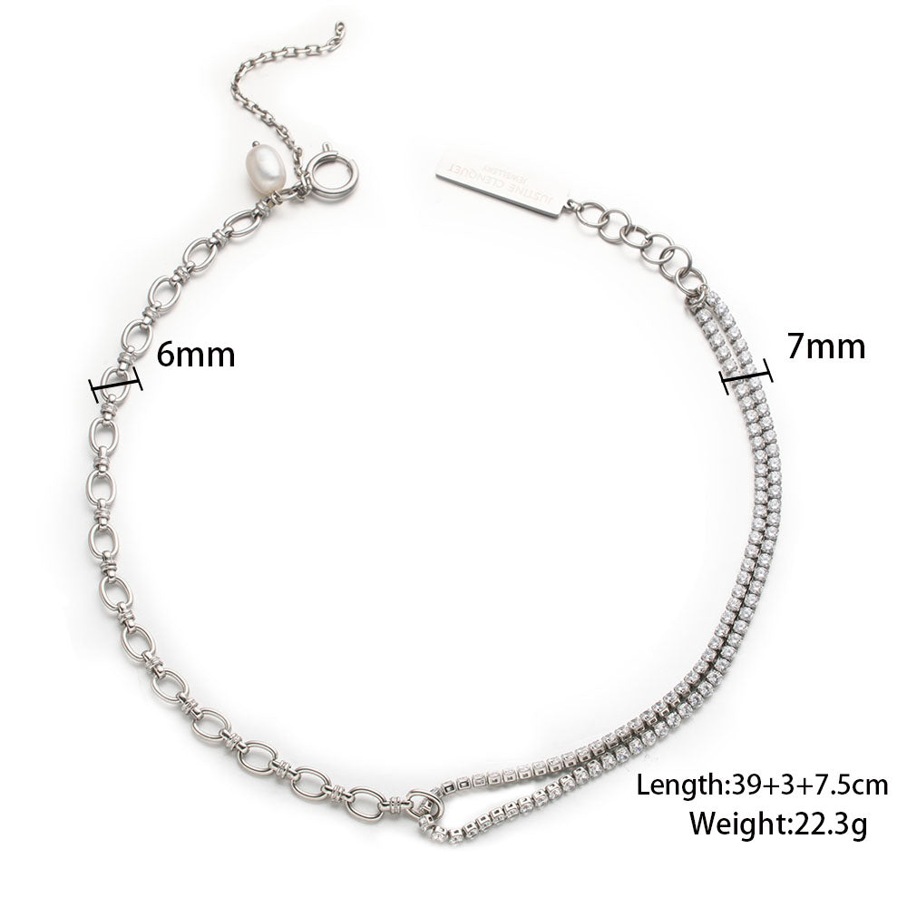 Paved Tennis Chain Layered Necklace – Unisex Handmade Layered Necklace with Crystal Paved Tennis Chain