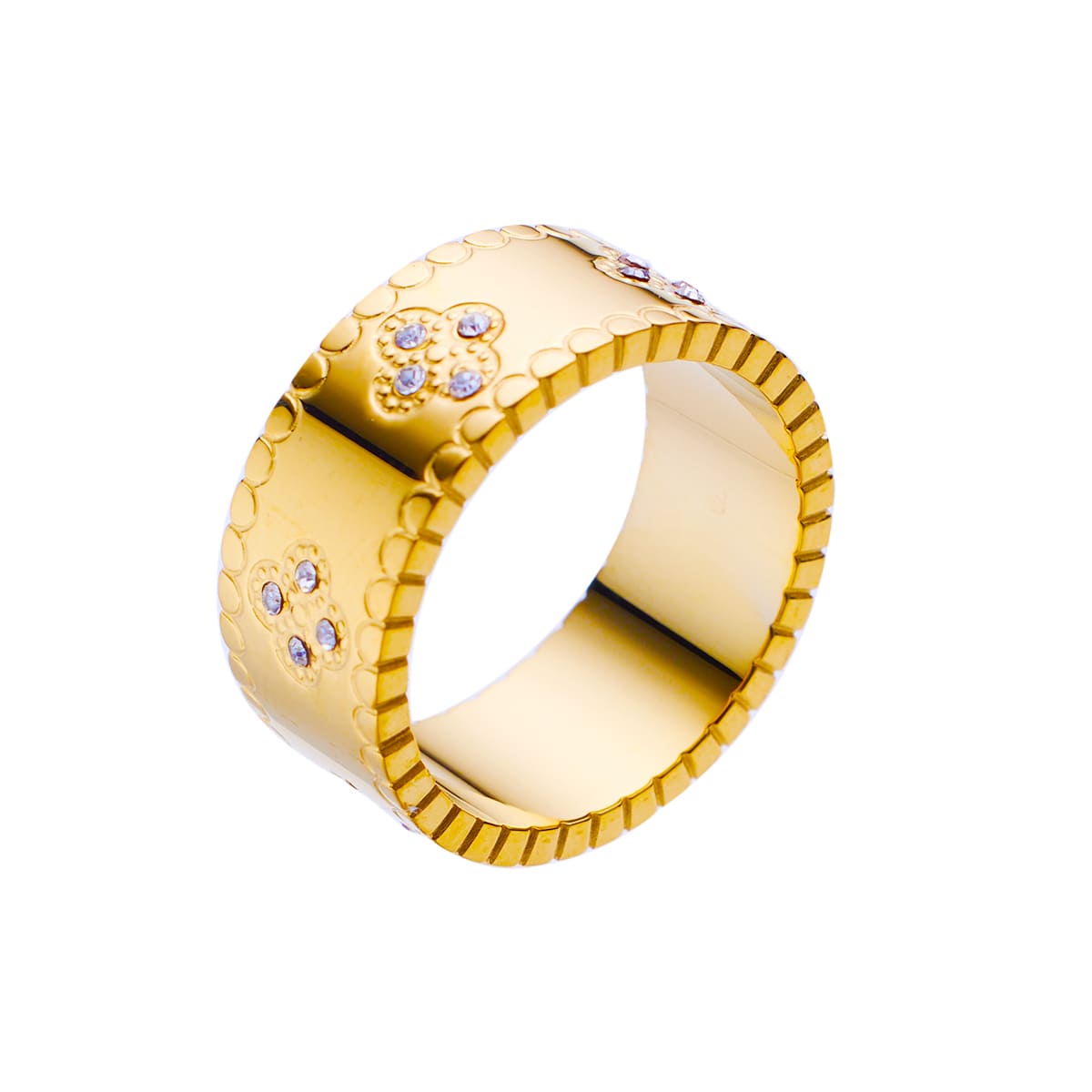 Luxuriöser Edelstahlring mit vierblättrigem Kleeblatt-Design