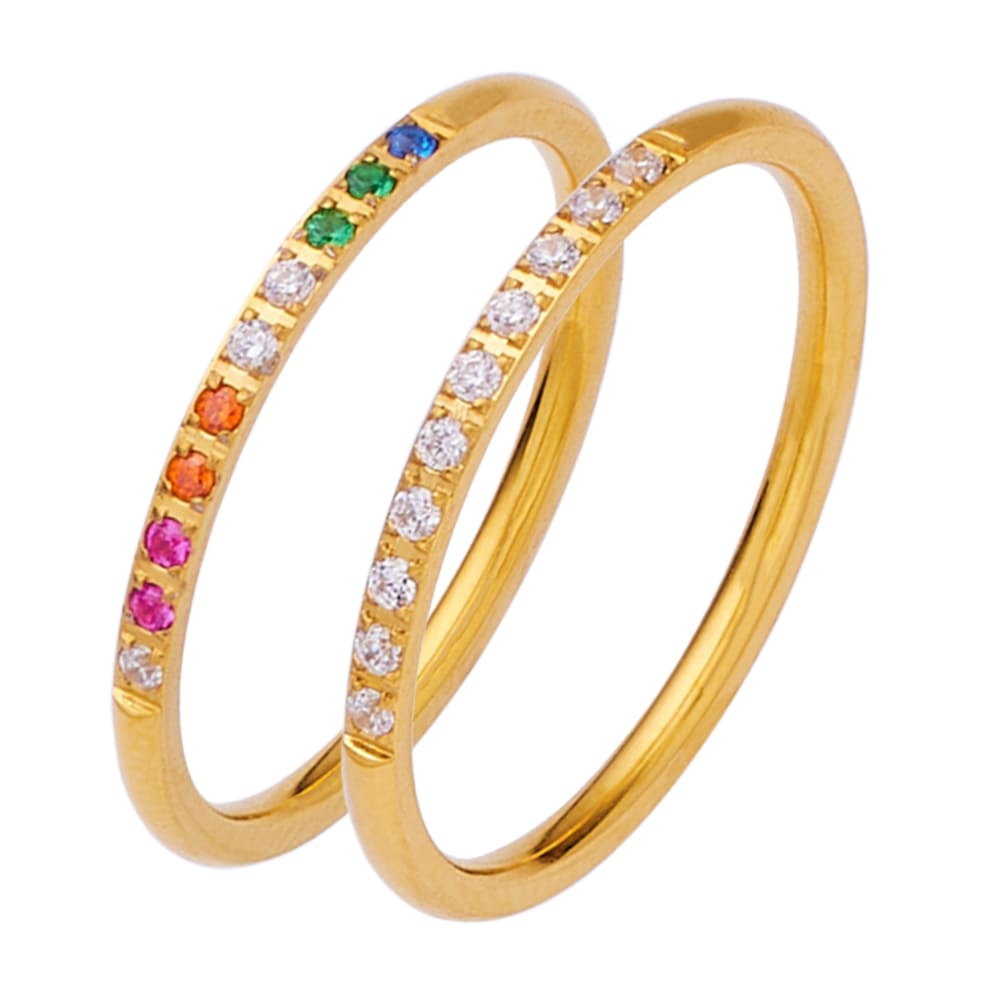Bague zircon en acier inoxydable plaqué or 18 carats