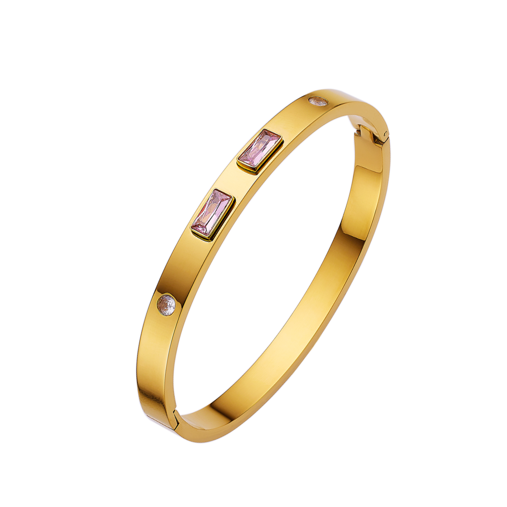 Rechteckiges Armband aus Edelstahl mit 18 Karat Goldauflage